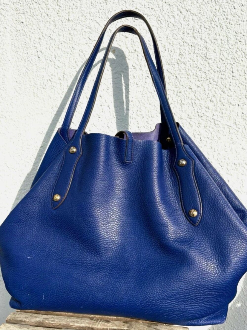 ANNABEL INGALL Isabella Tote in DEEP BLUE size LARGE -- Luxury Leather Bag! - Picture 5 of 13